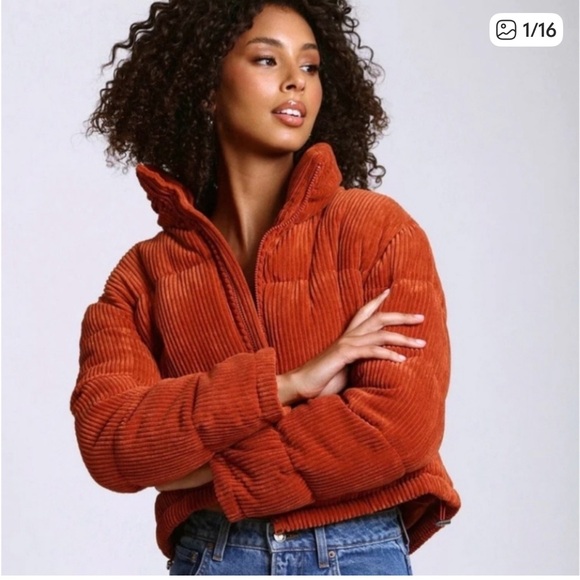 7 For All Mankind Brown Corduroy Cropped Puffer Jacket - Picture 12 of 12